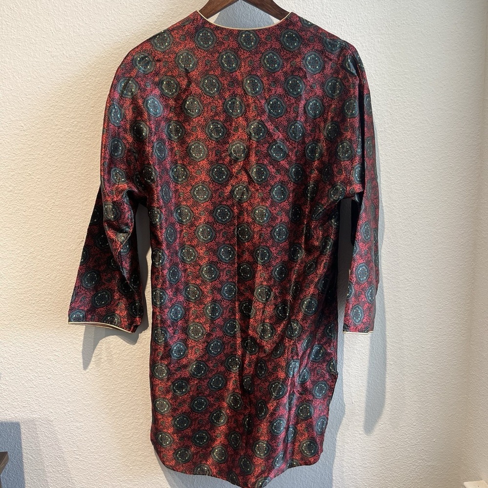 Vtg Vanity Fair Slip Top Button Front Satin Sleep Shirt 3/4 Sleeve SM Oriental - Picture 6 of 7
